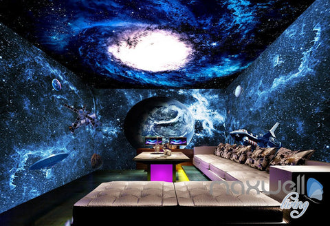 Image of 3D Earth Spacecraft Science Explore Entire Living Room Business Wallpaper Wall Mural Decal IDCQW-000306