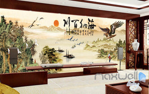 3D Classic Chinese Painting Eagle Entire Living Room Business Wallpaper Wall Mural Decal IDCQW-000307