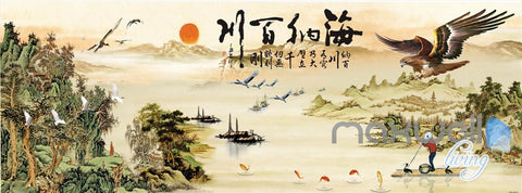 Image of 3D Classic Chinese Painting Eagle Entire Living Room Business Wallpaper Wall Mural Decal IDCQW-000307