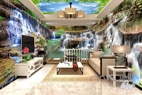 Image of 3D Long Waterfall Pond Entire Living Room Business Wallpaper Wall Decal Mural IDCQW-000308
