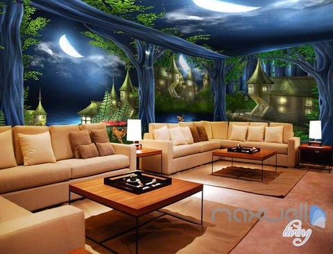 Image of 3D Fairy Tale Forest Village Deer Entire Kids Room Wallpaper Wall Decal Mural Art Prints IDCQW-000309