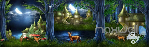 Image of 3D Fairy Tale Forest Village Deer Entire Kids Room Wallpaper Wall Decal Mural Art Prints IDCQW-000309