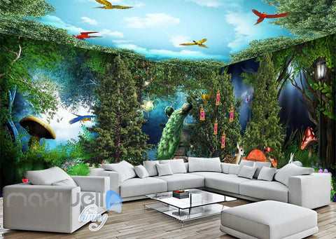 Image of 3D Peacock Mysterious Forest Parrot Wall Murals Wallpaper Decals Art Print IDCQW-000313