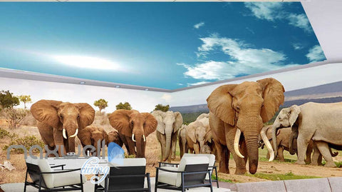 Image of 3D Elephant Africa Grassland Wall Murals Wallpaper Decals Art Print IDCQW-000315