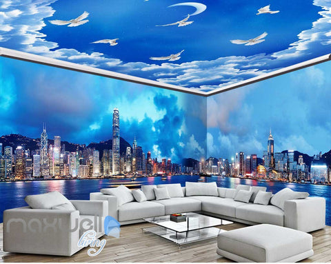 Image of 3D Modern City Cloud Sky Wall Murals Wallpaper Decals Art Print IDCQW-000316