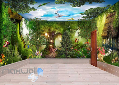 Image of 3D Fantacy Wonderland Tree House Wall Murals Wallpaper Decals Art Print IDCQW-000317