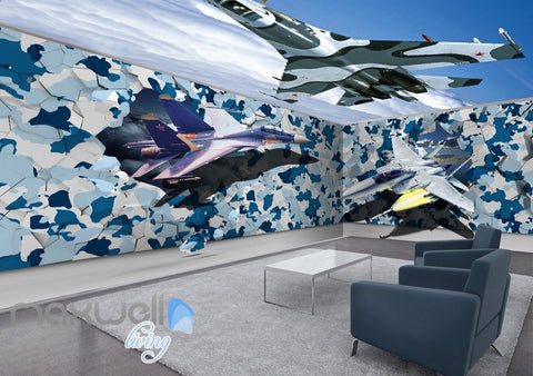 Image of 3D Fighter Plane Blue Sky Entire Room Ceiling Wall Murals Wallpaper Decals Art IDCQW-000320