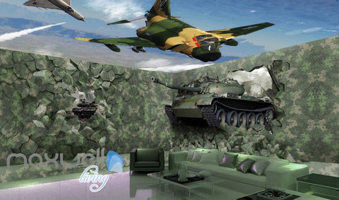 Image of 3D Tank Break Wall Air Force Sky Wall Murals Wallpaper Decals Art Prints Decor IDCQW-000322