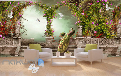Image of 3D Peacock Arch Garden Stairs Wall Murals Wallpaper Decals Art Print Decor IDCQW-000324