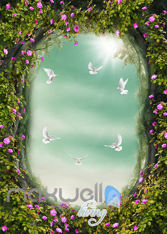 Image of 3D Peacock Arch Garden Stairs Wall Murals Wallpaper Decals Art Print Decor IDCQW-000324