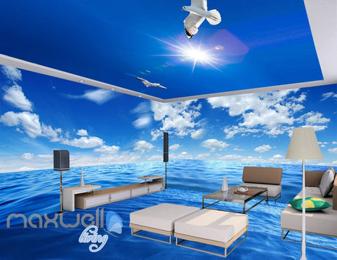 Image of 3D Pure Blue Sky Ceiling Ocean Wall Murals Wallpaper Decals Art Print Decor IDCQW-000325