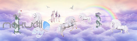 Image of 3D Unicorn Rainbow Castle Wall Murals Wallpaper Wall Paper Decals Art Print Decor IDCQW-000327