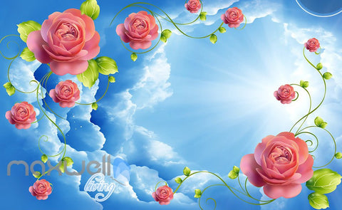 Image of 3D Roses Green Wall Entire Room Wall Murals Wallpaper Paper Decals Art Print Decor IDCQW-000333