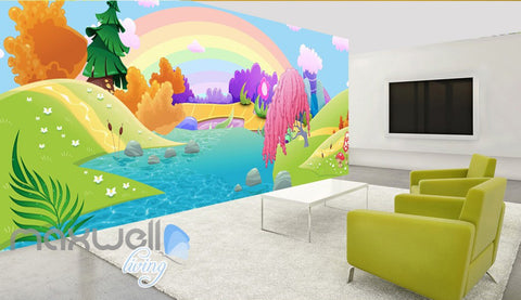 Image of 3D Rainbow Fairy Land River Kids Wall Murals Wallpaper Paper Art Print Decor IDCQW-000339
