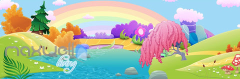 Image of 3D Rainbow Fairy Land River Kids Wall Murals Wallpaper Paper Art Print Decor IDCQW-000339