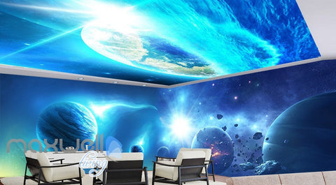 Image of 3D Blue Planet Universe Wall Murals Wallpaper Paper Art Print Decor IDCQW-000341
