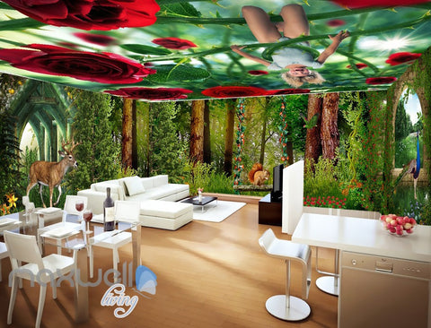 Image of 3D Flower Forest Fairy Ceiling Wall Murals Wallpaper Paper Art Print Decor IDCQW-000343