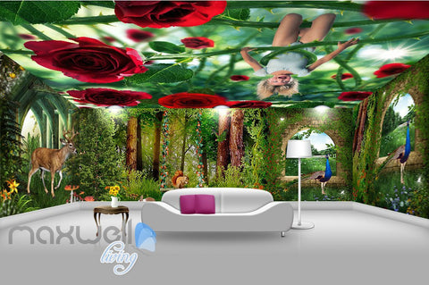 Image of 3D Flower Forest Fairy Ceiling Wall Murals Wallpaper Paper Art Print Decor IDCQW-000343
