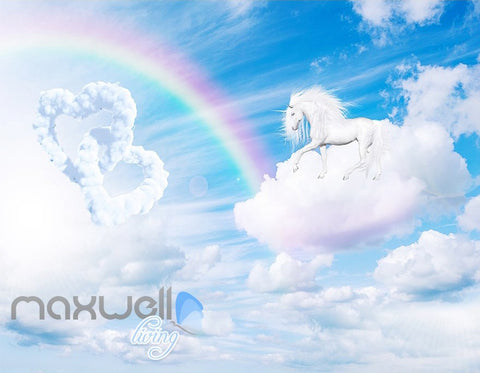 Image of 3D Clouds Castle Fantacy Unicorn Wall Mural Wallpaper Paper Art Print Decor IDCQW-000344