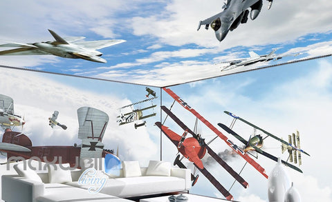 Image of 3D Planes Clouds Wall Murals Wallpaper Paper Art Print Decor IDCQW-000346