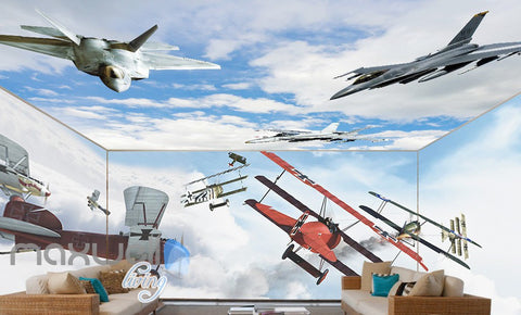 Image of 3D Planes Clouds Wall Murals Wallpaper Paper Art Print Decor IDCQW-000346