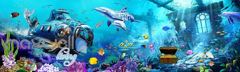 Image of 3D Underwater Mermaid Dophin Wall Murals Wallpaper Paper Art Print Decor IDCQW-000348