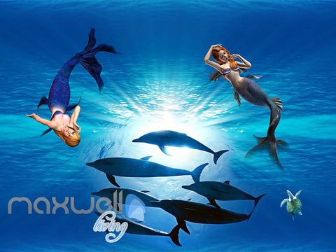 Image of 3D Underwater Mermaid Dophin Wall Murals Wallpaper Paper Art Print Decor IDCQW-000348