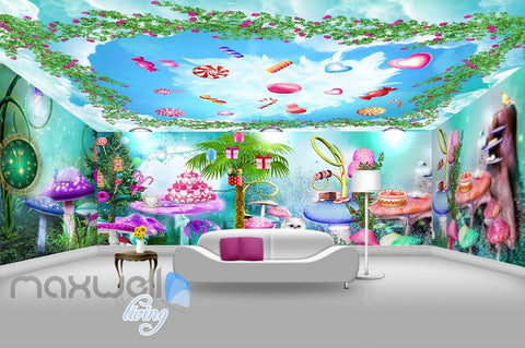 Image of 3D Wonder Land Lollipop Cake Wall Murals Wallpaper Paper Art Print Decor IDCQW-000354