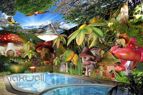 Image of 3D Fantacy World Mushroom Animals Wall Murals Wallpaper Paper Art Decor IDCQW-000355