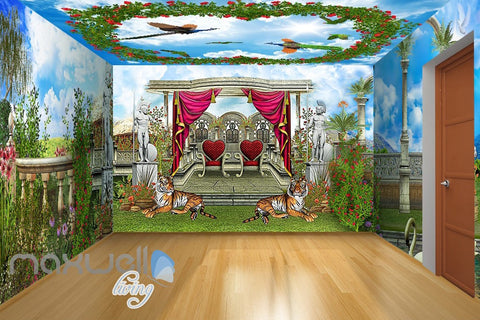 Image of 3D Tiger Peacock Garden Arch Wall Murals Wallpaper Paper Art Decor IDCQW-000357