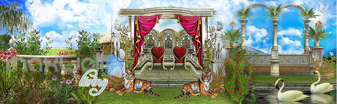 Image of 3D Tiger Peacock Garden Arch Wall Murals Wallpaper Paper Art Decor IDCQW-000357