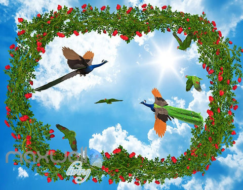 Image of 3D Tiger Peacock Garden Arch Wall Murals Wallpaper Paper Art Decor IDCQW-000357