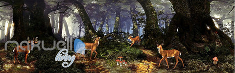 Image of 3D Deer Forest Tree Top Wall Murals Wallpaper Paper Art Print Decor IDCQW-000359