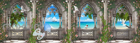 Image of 3D Arch Window Ocean View Sky Ceiling Wall Murals Wallpaper Art Print Decor IDCQW-000360