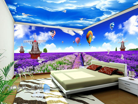 Image of 3D Lavendar Flower Windmill Wall Murals Wallpaper Art Print Decor IDCQW-000363