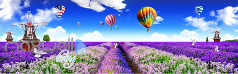 Image of 3D Lavendar Flower Windmill Wall Murals Wallpaper Art Print Decor IDCQW-000363