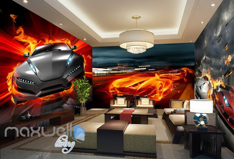 Image of 3D Racing Car Flame Wall Murals Wallpaper Paper Art Print Decor IDCQW-000368