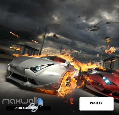 Image of 3D Racing Car Flame Wall Murals Wallpaper Paper Art Print Decor IDCQW-000368