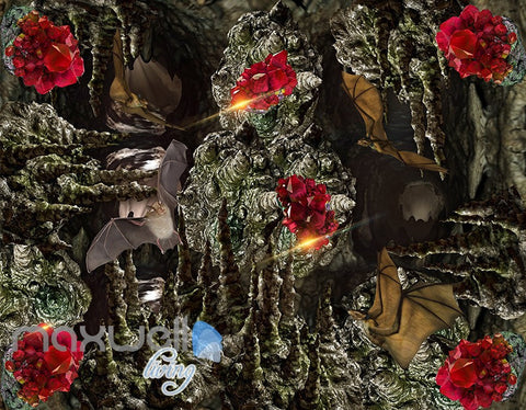 Image of 3D Skeleton Bat Cave Wall Murals Wallpaper Paper Art Print Decor IDCQW-000370