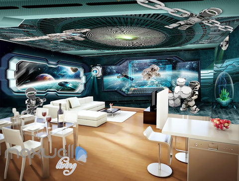 Image of 3D Space Station Window Astronauts Wall Murals Wallpaper Paper Art Decor IDCQW-000378