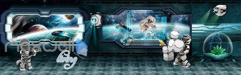 Image of 3D Space Station Window Astronauts Wall Murals Wallpaper Paper Art Decor IDCQW-000378