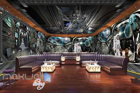 Image of 3D Astronauts Walk Robot Wall Murals Wallpaper Paper Art Print Decor IDCQW-000379