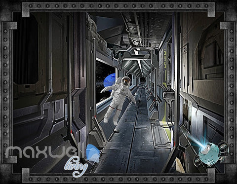 Image of 3D Astronauts Walk Robot Wall Murals Wallpaper Paper Art Print Decor IDCQW-000379