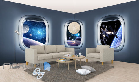 Image of 3D Space Craft Window View Wall Murals Wallpaper Paper Art Print Decor IDCQW-000380