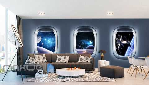 Image of 3D Space Craft Window View Wall Murals Wallpaper Paper Art Print Decor IDCQW-000380