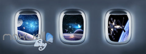 Image of 3D Space Craft Window View Wall Murals Wallpaper Paper Art Print Decor IDCQW-000380