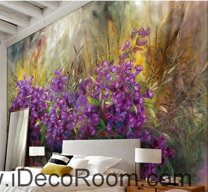 Image of Purple Flower Oilpainting Effect 000002 Wallpaper Wall Decals Wall Art Print Mural Home Decor Gift Office Business