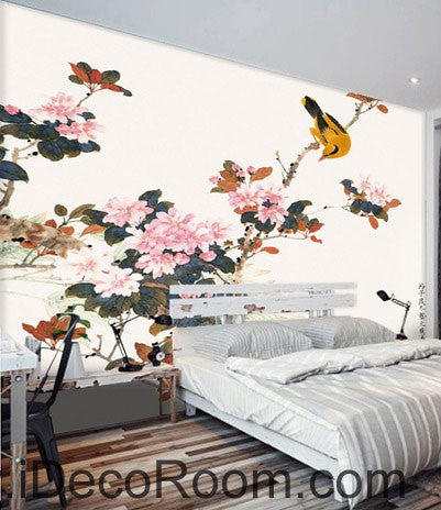 Image of Begonia flower Oriole Bird 000004 Wallpaper Wall Decals Wall Art Print Mural Home Decor Gift Office Business