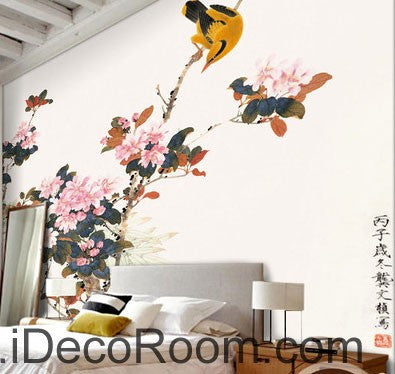 Image of Begonia flower Oriole Bird 000004 Wallpaper Wall Decals Wall Art Print Mural Home Decor Gift Office Business