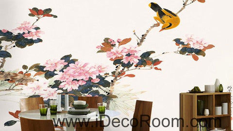 Image of Begonia flower Oriole Bird 000004 Wallpaper Wall Decals Wall Art Print Mural Home Decor Gift Office Business